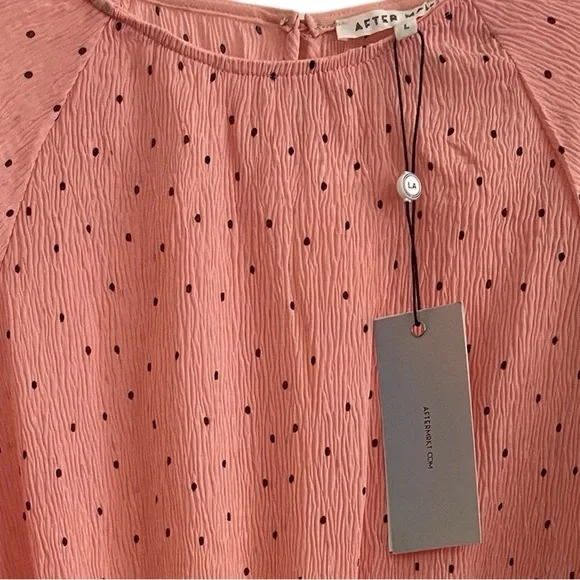 After Market Cottagecore Polka Dot Peplum Blouse Peach Balloon Sleeve - Picture 9 of 9
